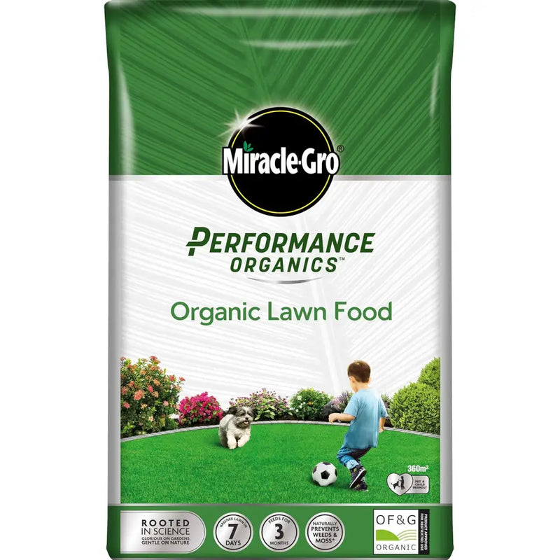 MIRACLE GRO PERFORMANCE ORGANIC LAWN FOOD 360M2 9.1KG