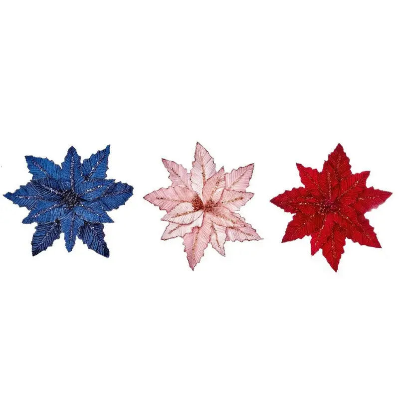 Premier Velvet Poinsettia Clip On 31cm - Navy Pink and Red