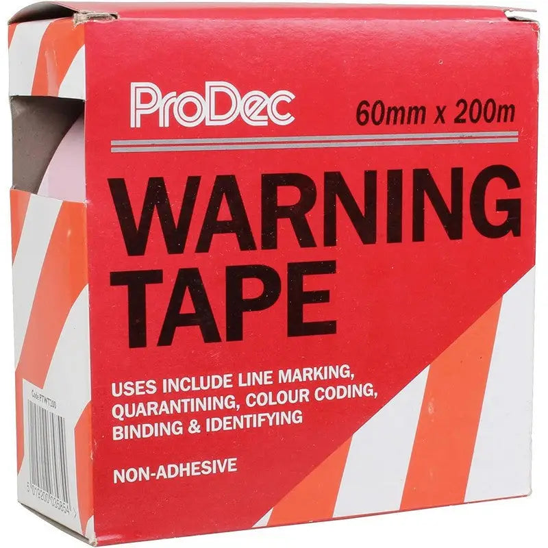 Rodo Red & White Warning Tape 60mm x 200m - DIY Tools &