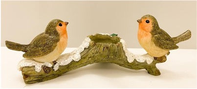 Robins On Branch Tealight Holder 22cm