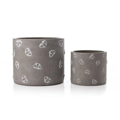 Set Of 2 Grey Bee Round Pots 20cm & 14cm - Pots & Planters