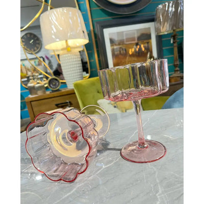 Set of 2 Hestia Bright Pink Scalloped Martini Glass