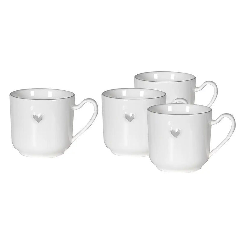 Set Of 4 Grey Heart Mugs - Kitchenware >> Mugs