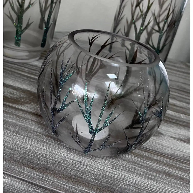 Straits Glass Glitter Branch Round Tealight Holder 11cm -