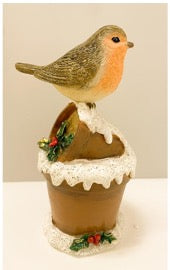 Robin On Plant Pot 13cm