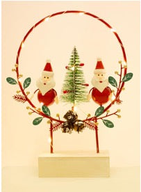 Santa Wreath Scene (Red) With Lights 17cm