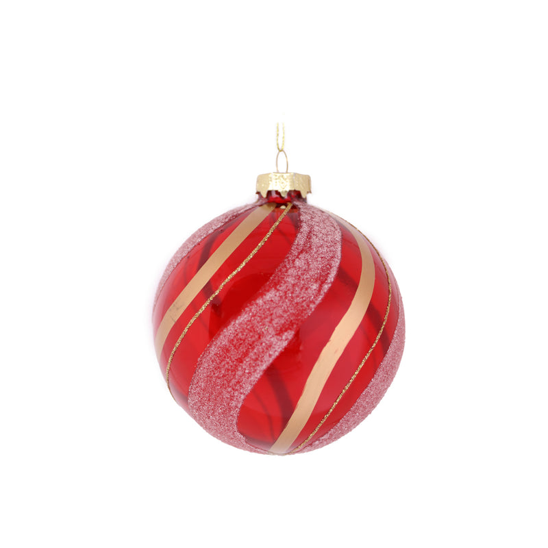 Glass Red And Gold Swirled Line Bauble 10cm