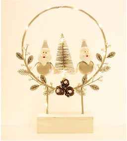 Santa Wreath Scene (Grey) With Lights 19cm