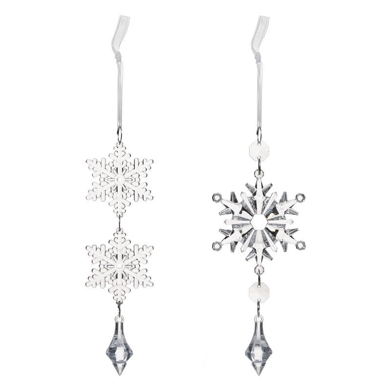 Premier Clear Snowflake Hanging Decoration 14cm - 2 Asst. 1 Sent