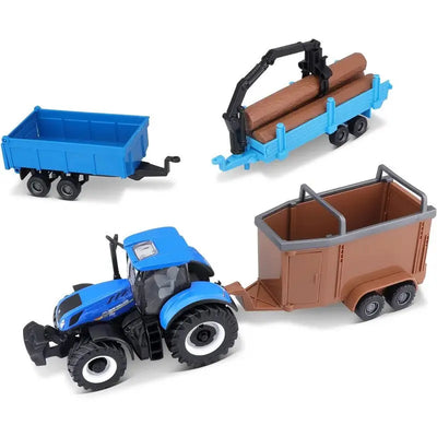 Tobar New Holland Farm Tractor With 3 Trailers 10cm - Toys