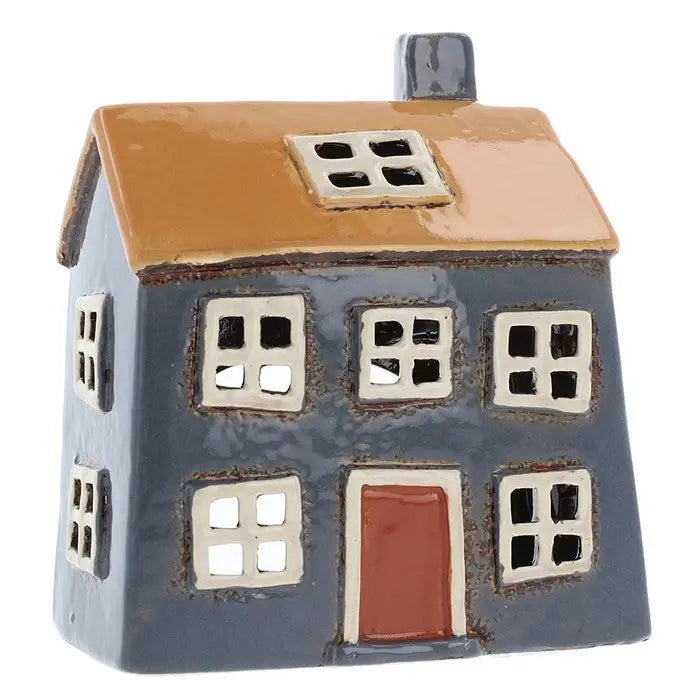 Village Pottery Bright Tealight House - Blue/Yellow