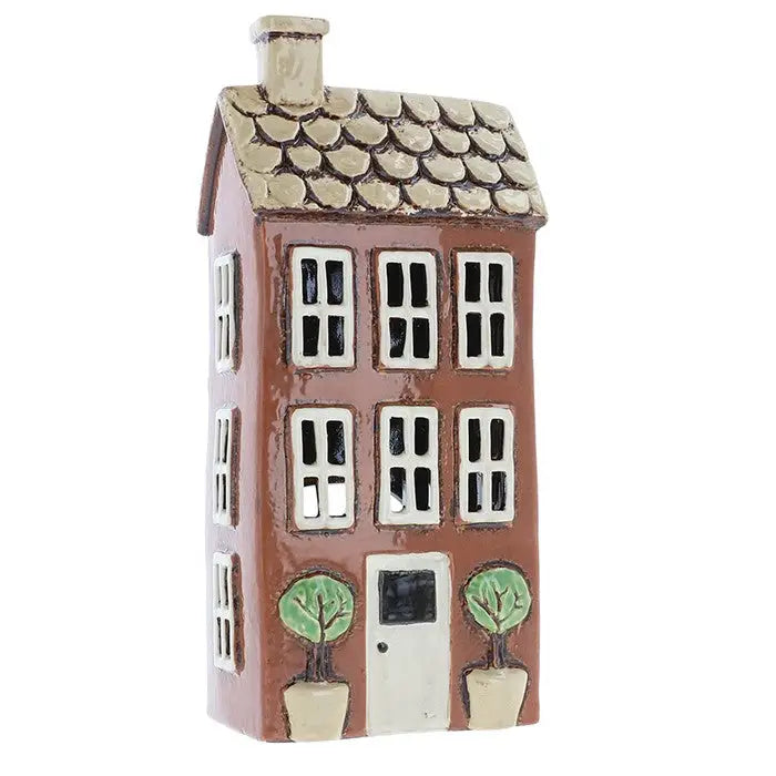 Village Pottery Garden Tealight House - Grey / Brick / Cream