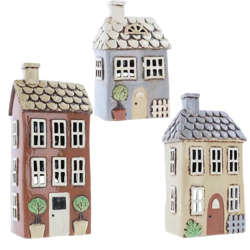 Village Pottery Garden Tealight House - Grey / Brick / Cream