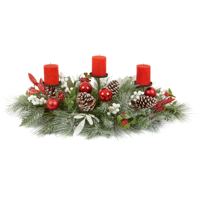 Premier Flocked Centrepiece With Cones / Snowberries 80cm